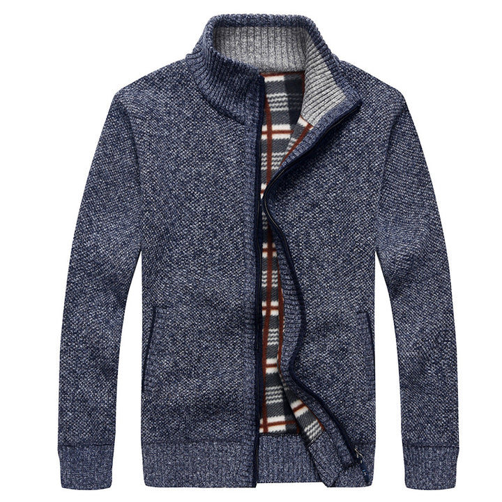 Herren Strick-Cardigan mit Fleece-Innenfutter, Stehkragen und Reißverschluss Echo Archiv