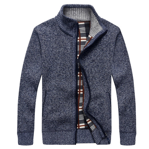 Herren Strick-Cardigan mit Fleece-Innenfutter, Stehkragen und Reißverschluss Echo Archiv