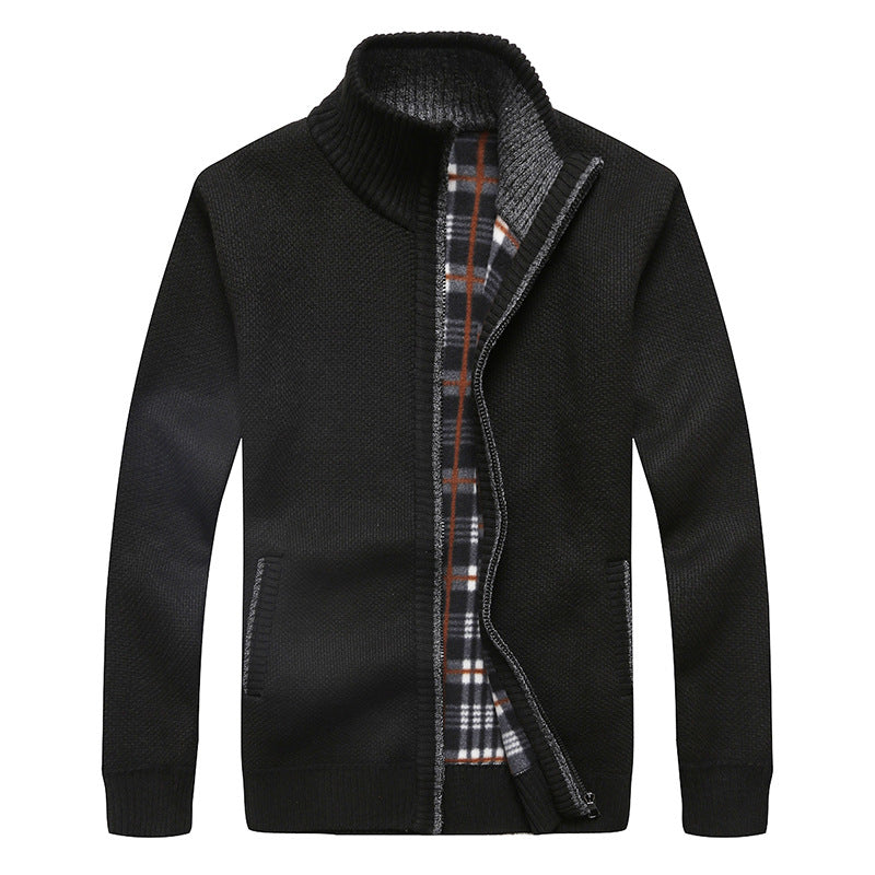 Herren Strick-Cardigan mit Fleece-Innenfutter, Stehkragen und Reißverschluss Echo Archiv