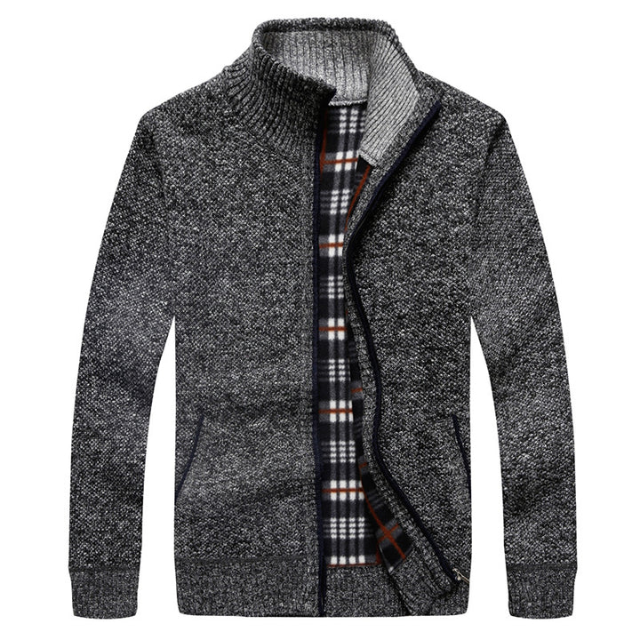 Herren Strick-Cardigan mit Fleece-Innenfutter, Stehkragen und Reißverschluss Echo Archiv