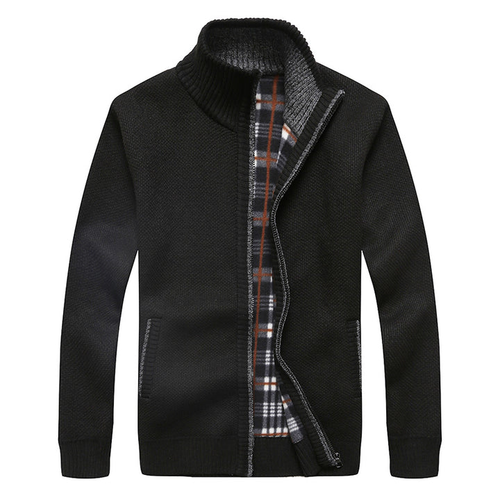 Herren Strick-Cardigan mit Fleece-Innenfutter, Stehkragen und Reißverschluss Echo Archiv