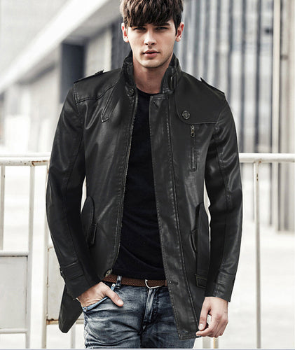 Herren modische und strapazierfähige Lederjacke mit hohem Kragen Echoarchiv