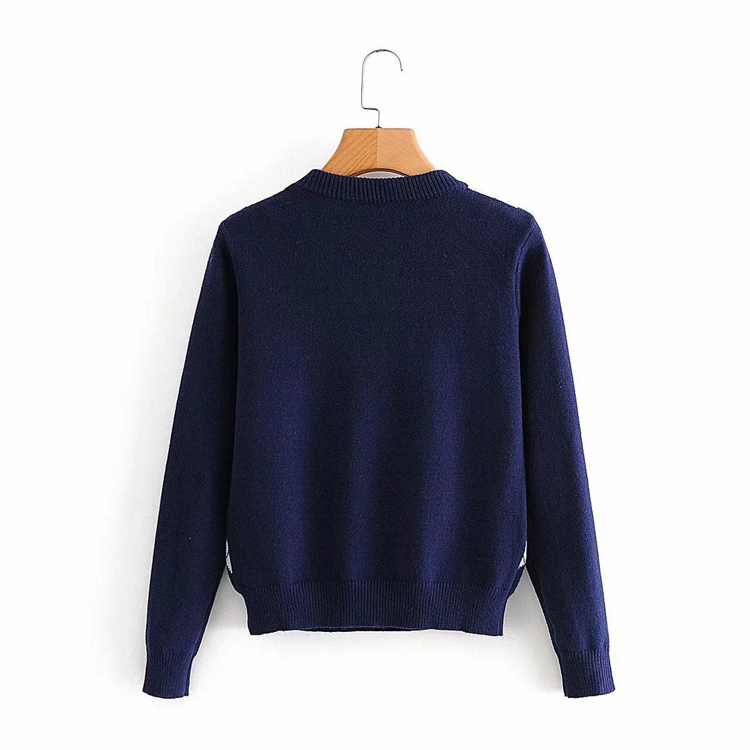 Damen nan Argyle Strickpullover mit Rundhalsausschnitt und geripptem Bund Echo Archiv