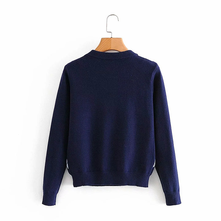 Damen nan Argyle Strickpullover mit Rundhalsausschnitt und geripptem Bund Echo Archiv