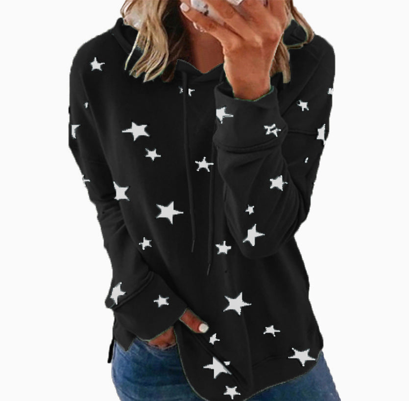 Damen Oversize-Kapuzenpullover aus weichem Baumwollmix mit Sternenprint Echoarchiv
