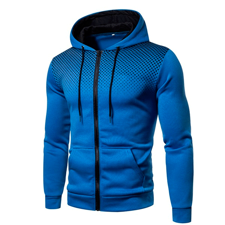 Herren sportiver Kapuzenpullover mit durchgehendem Reißverschluss, kontrastierendem Innenfutter und atmungsaktivem Punktmuster – Cavarno