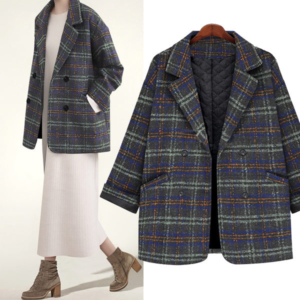 Damen Kurzkarierter Oversize-Wollmix-Mantel mit gesteppter Thermofütterung – Montévia