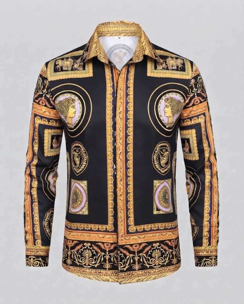 Herrenmodehemd mit künstlerischem Druck und eleganten Details Echo Archiv