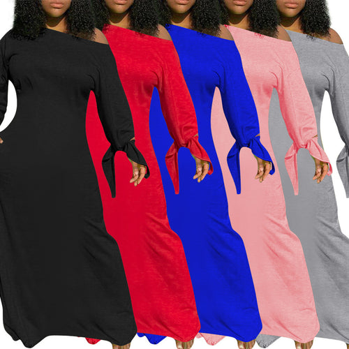 Damen Asymmetrisches Maxikleid mit Ein-Schulter, langen Ärmeln und Bindemanschetten Echoarchiv