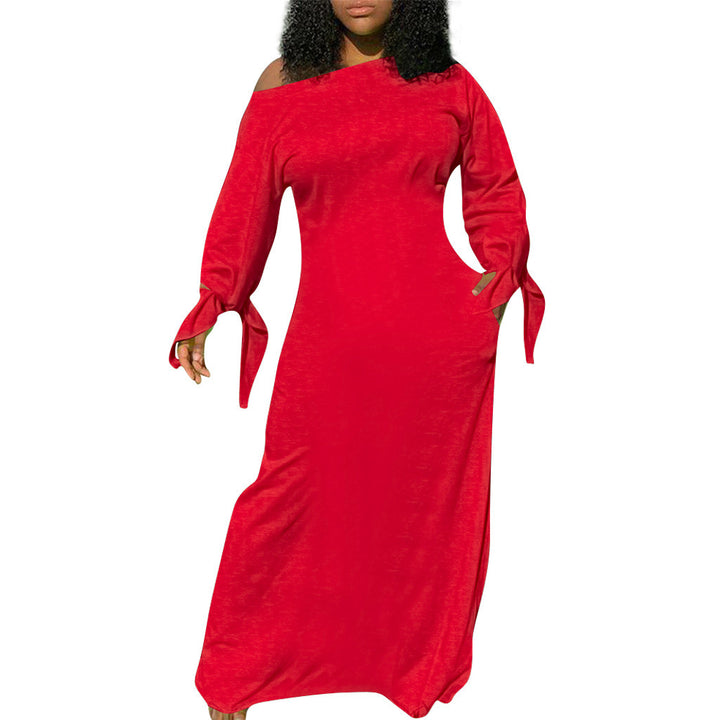 Damen Asymmetrisches Maxikleid mit Ein-Schulter, langen Ärmeln und Bindemanschetten Echoarchiv
