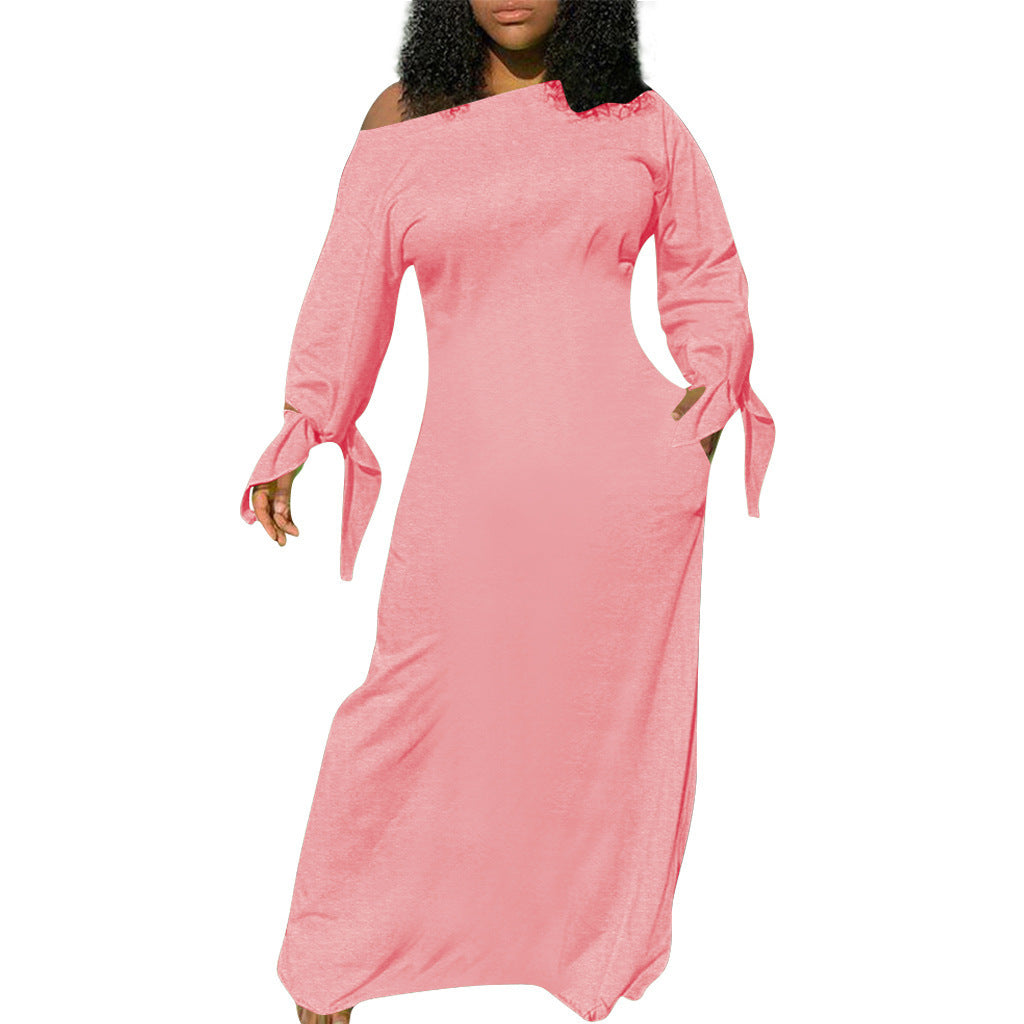 Damen Asymmetrisches Maxikleid mit Ein-Schulter, langen Ärmeln und Bindemanschetten Echoarchiv