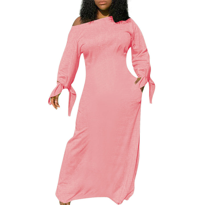 Damen Asymmetrisches Maxikleid mit Ein-Schulter, langen Ärmeln und Bindemanschetten Echoarchiv