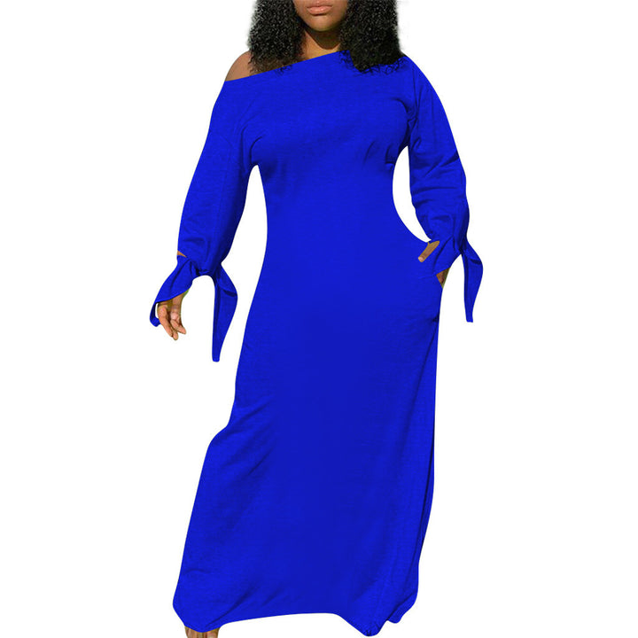 Damen Asymmetrisches Maxikleid mit Ein-Schulter, langen Ärmeln und Bindemanschetten Echoarchiv