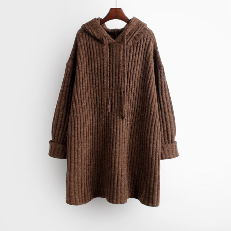 Damen Oversize Kapuzenpullover aus geripptem Strick mit Tunika‑Schnitt – Auréline