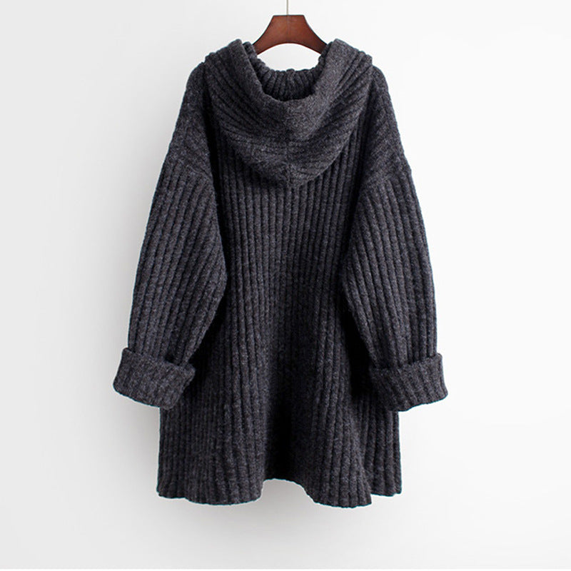 Damen Oversize Kapuzenpullover aus geripptem Strick mit Tunika‑Schnitt – Auréline