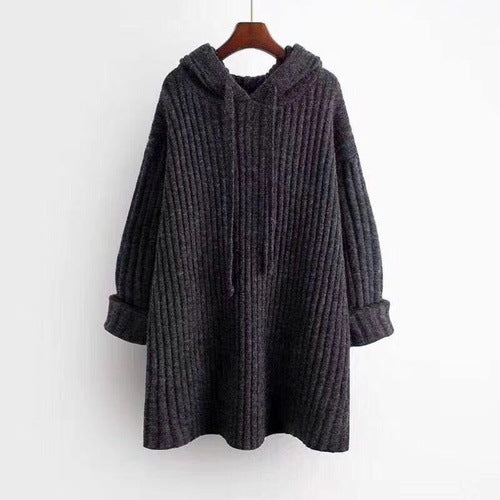 Damen Oversize Kapuzenpullover aus geripptem Strick mit Tunika‑Schnitt – Auréline