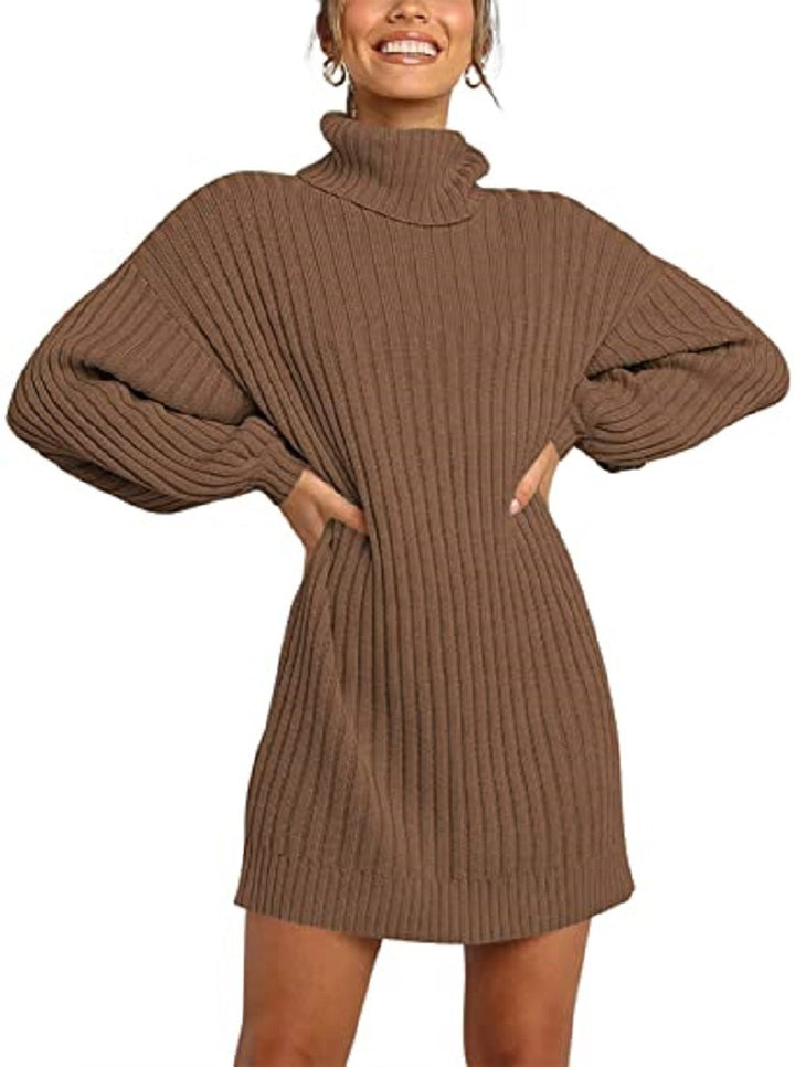 Damen Geripptes Rollkragen-Minikleid mit Oversize-Silhouette und Ballonärmeln Echo Archiv