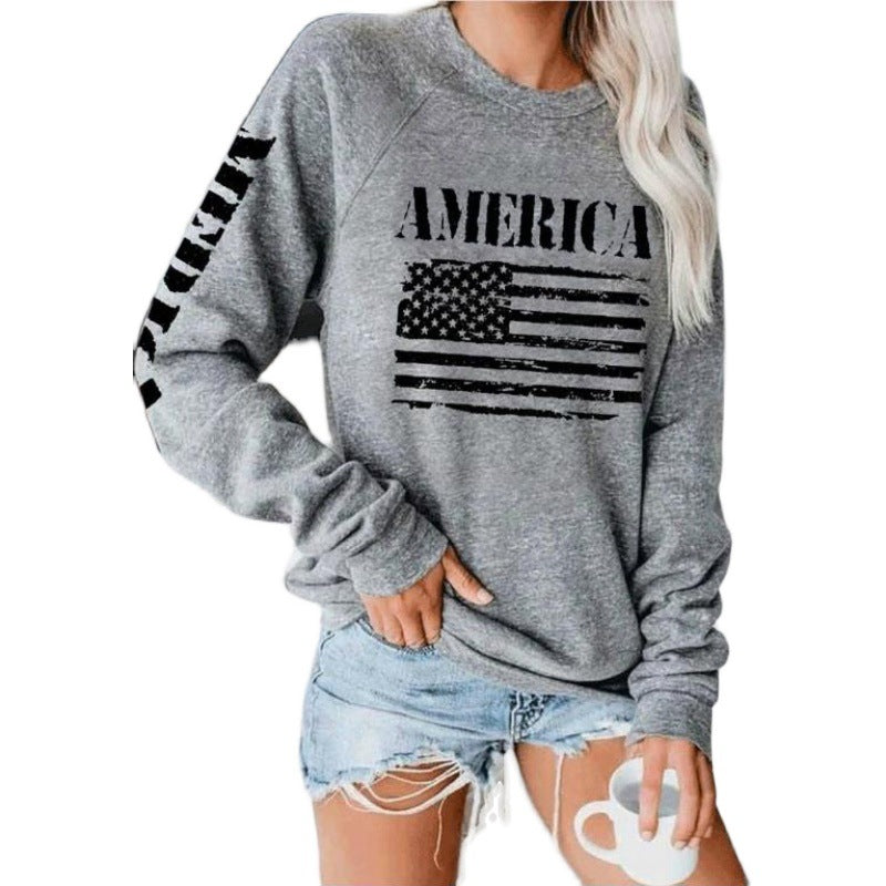 Damen Sweatshirt mit Raglanärmeln und Vintage‑Flaggenprint – Avérine