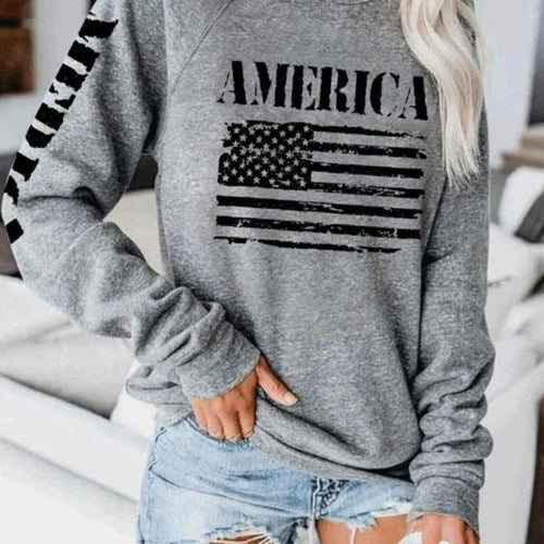 Damen Sweatshirt mit Raglanärmeln und Vintage‑Flaggenprint – Avérine