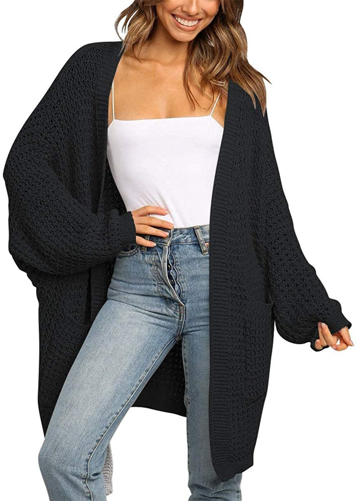 Damen Langer Offener Grobstrick-Cardigan im Cocoon-Schnitt mit Eingrifftaschen Echo Archiv