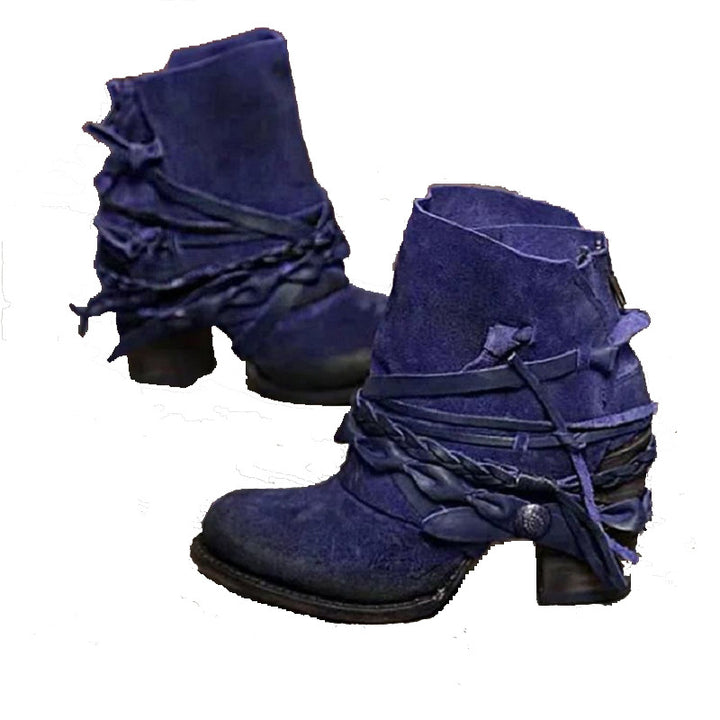 Damen nan Vintage Western-Ankleboots aus Veloursleder mit geflochtenen Riemendetails und praktischem Fersenreißverschluss Echo Archiv