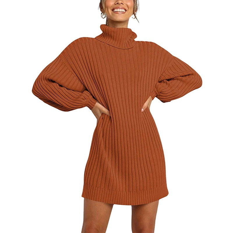 Damen Geripptes Rollkragen-Minikleid mit Oversize-Silhouette und Ballonärmeln Echo Archiv
