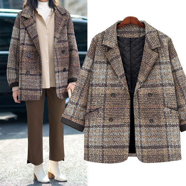 Damen Kurzkarierter Oversize-Wollmix-Mantel mit gesteppter Thermofütterung – Montévia