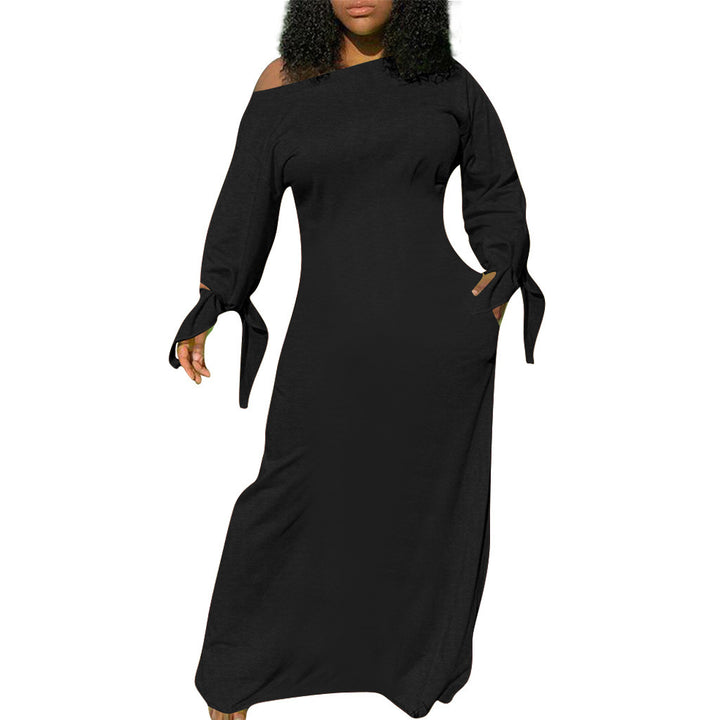 Damen Asymmetrisches Maxikleid mit Ein-Schulter, langen Ärmeln und Bindemanschetten Echoarchiv