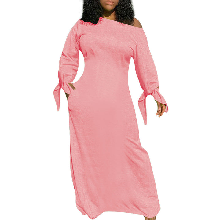 Damen Asymmetrisches Maxikleid mit Ein-Schulter, langen Ärmeln und Bindemanschetten Echoarchiv