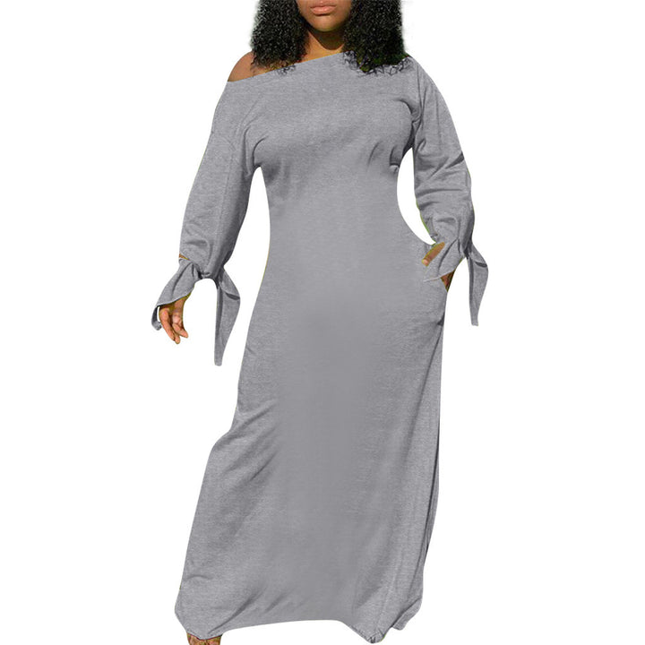 Damen Asymmetrisches Maxikleid mit Ein-Schulter, langen Ärmeln und Bindemanschetten Echoarchiv