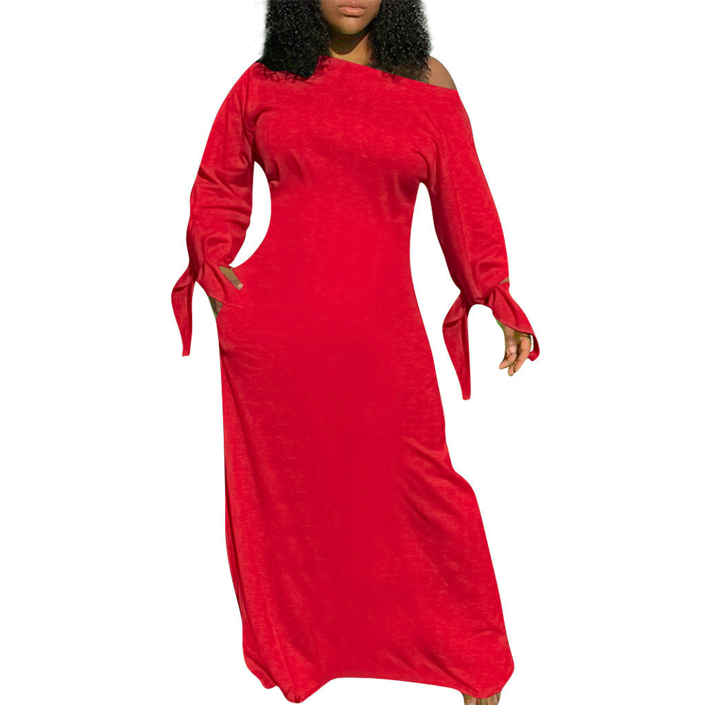 Damen Asymmetrisches Maxikleid mit Ein-Schulter, langen Ärmeln und Bindemanschetten Echoarchiv