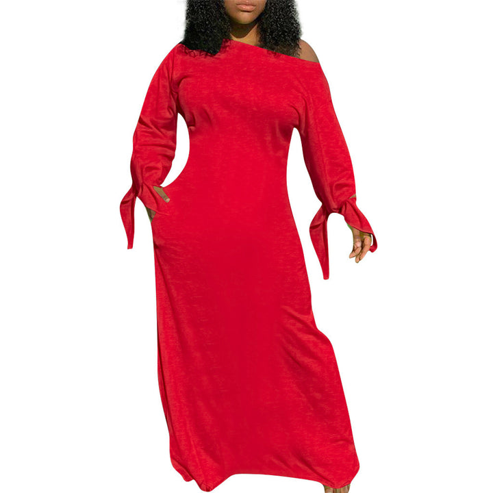 Damen Asymmetrisches Maxikleid mit Ein-Schulter, langen Ärmeln und Bindemanschetten Echoarchiv