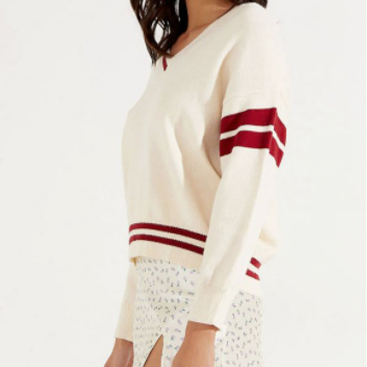 Damen sportlicher V-Ausschnitt Pullover mit Streifen Echo Archiv