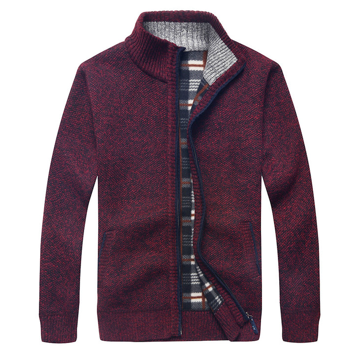 Herren Strick-Cardigan mit Fleece-Innenfutter, Stehkragen und Reißverschluss Echo Archiv