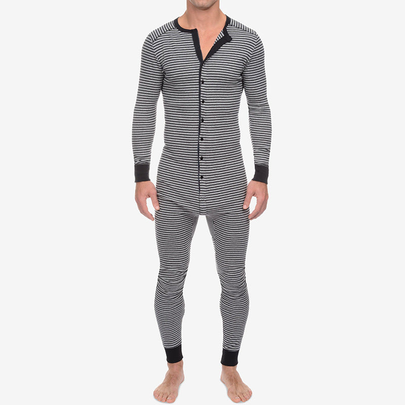 Herren Langarm Schlafanzugset mit komfortablem Knopfdesign Echoarchiv