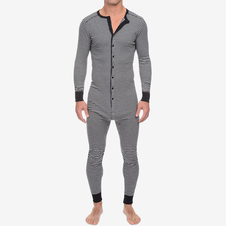 Herren Langarm Schlafanzugset mit komfortablem Knopfdesign Echoarchiv