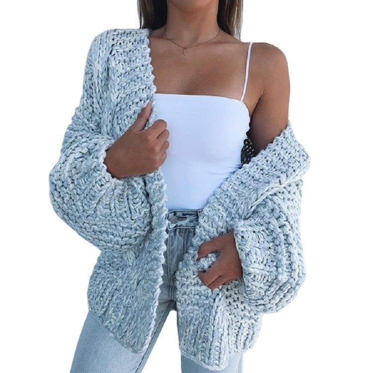 Damen Oversized Grobstrick-Cardigan mit Balloon-Ärmeln und offener Front Echo Archiv