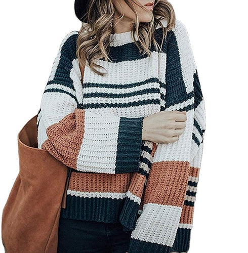 Damen Oversize Waffelstrick-Pullover mit Blockstreifen und überschnittenen Schultern Echo Archiv