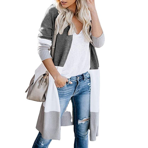 Damen Longline-Cardigan mit Colorblock, geripptem Saum und offener Front Echo Archiv
