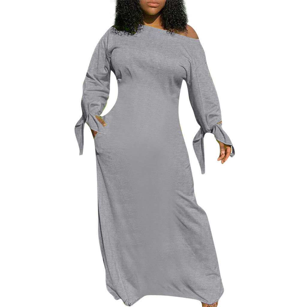 Damen Asymmetrisches Maxikleid mit Ein-Schulter, langen Ärmeln und Bindemanschetten Echoarchiv