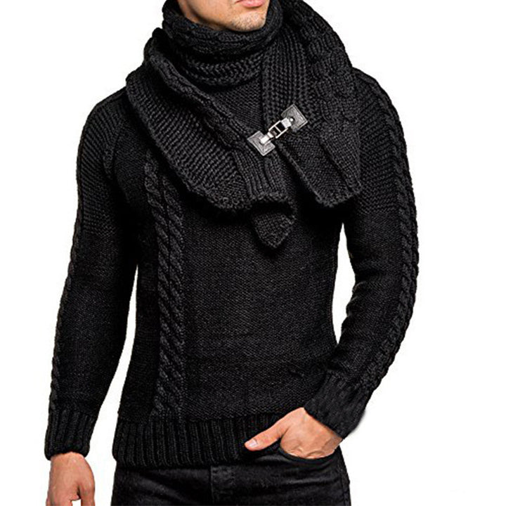 Herren Grobstrick-Pullover mit integriertem Wickelkragen und Schnallen-Schal Echo Archiv