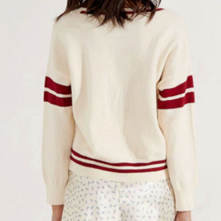 Damen sportlicher V-Ausschnitt Pullover mit Streifen Echo Archiv