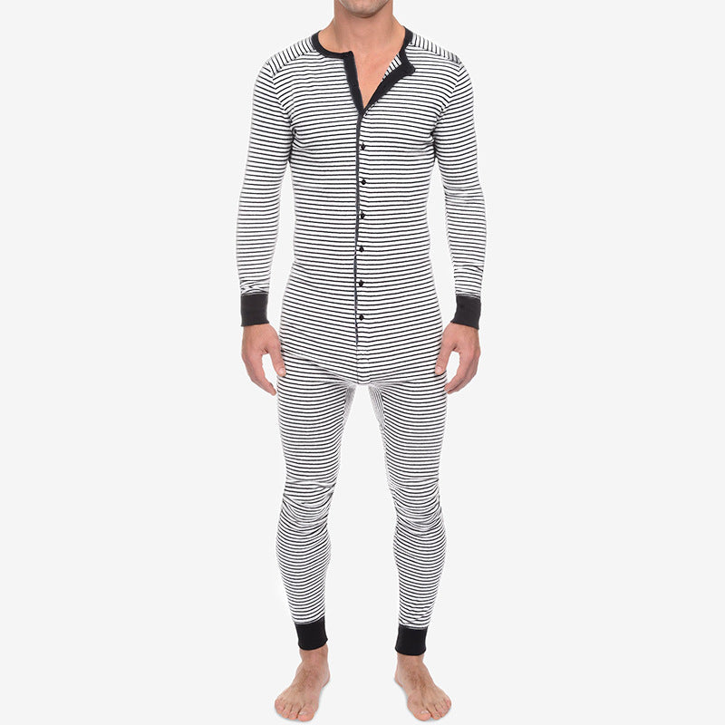 Herren Langarm Schlafanzugset mit komfortablem Knopfdesign Echoarchiv
