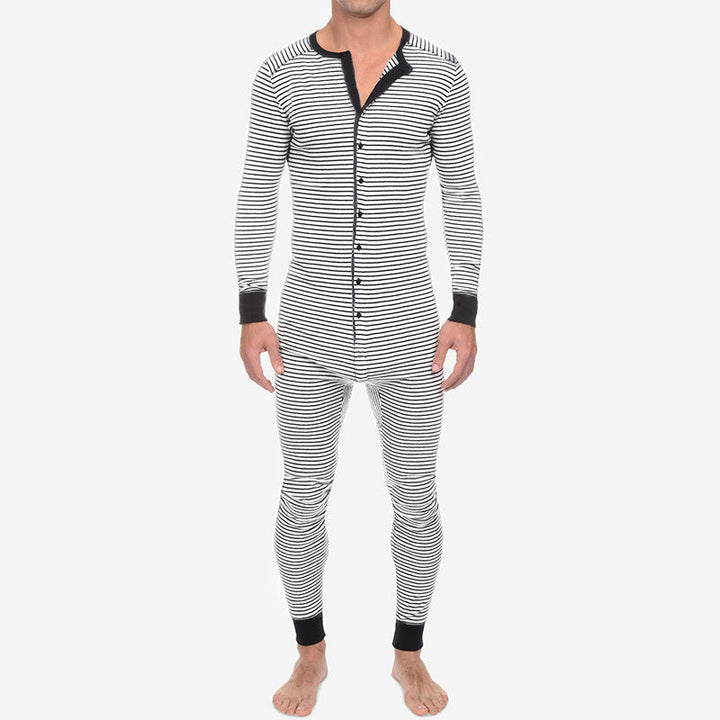 Herren Langarm Schlafanzugset mit komfortablem Knopfdesign Echoarchiv