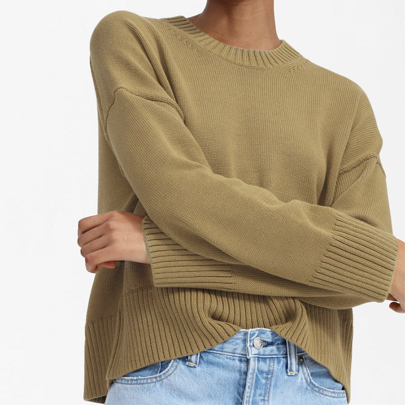Damen Oversize-Feinstrickpullover mit Rundhalsausschnitt, überschnittener Schulter und breitem Rippsaum Echo Archiv