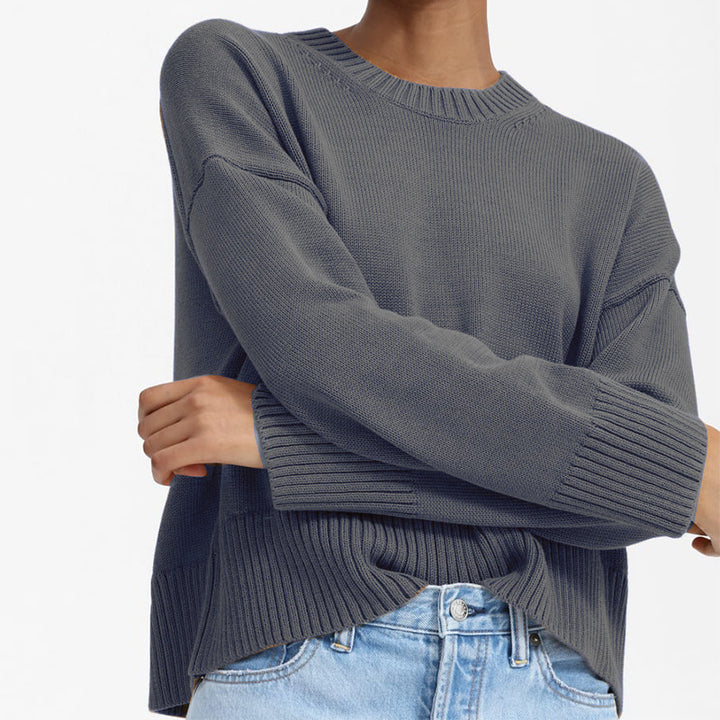 Damen Oversize-Feinstrickpullover mit Rundhalsausschnitt, überschnittener Schulter und breitem Rippsaum Echo Archiv