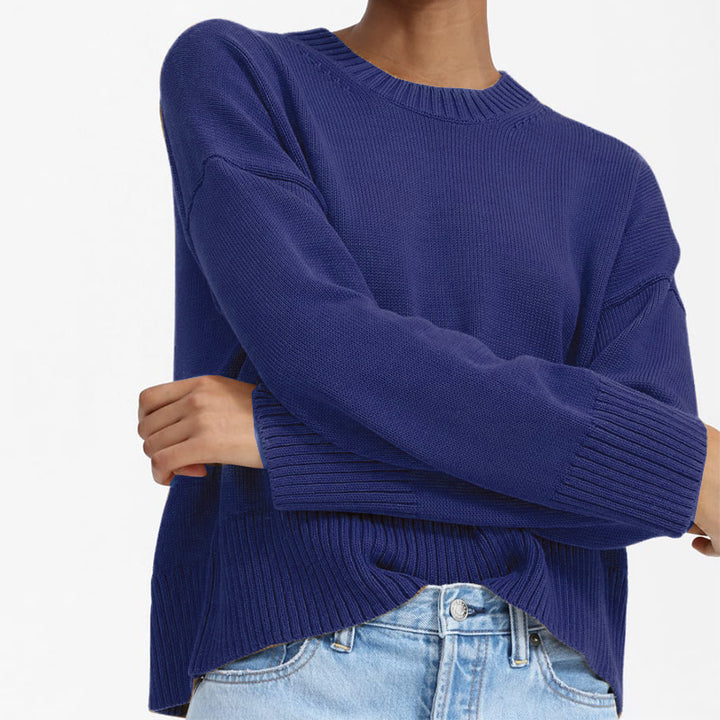 Damen Oversize-Feinstrickpullover mit Rundhalsausschnitt, überschnittener Schulter und breitem Rippsaum Echo Archiv
