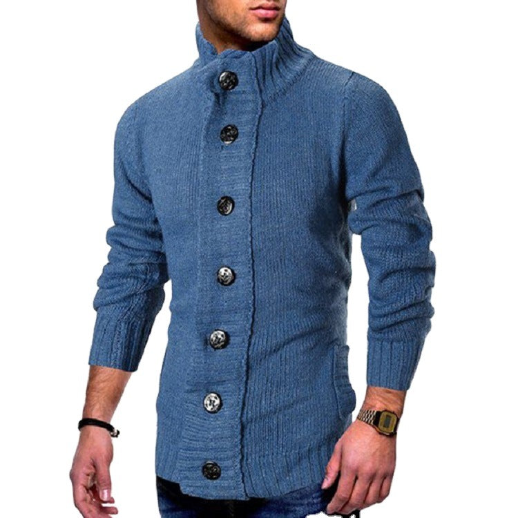 Herren Strickcardigan mit hohem Knopfkragen und figurbetontem Schnitt Echo Archiv