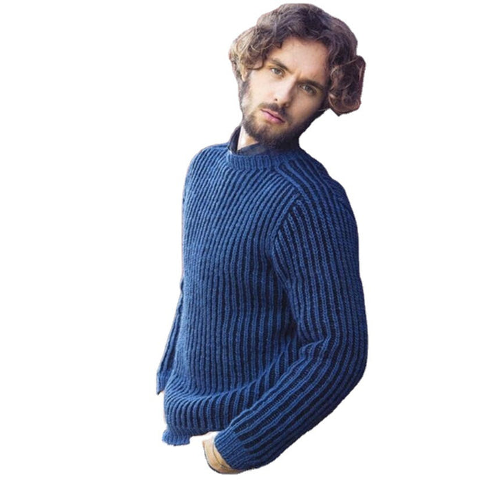 Herren Rippstrick Pullover mit rundem Ausschnitt und lässigem Schnitt Echoarchiv