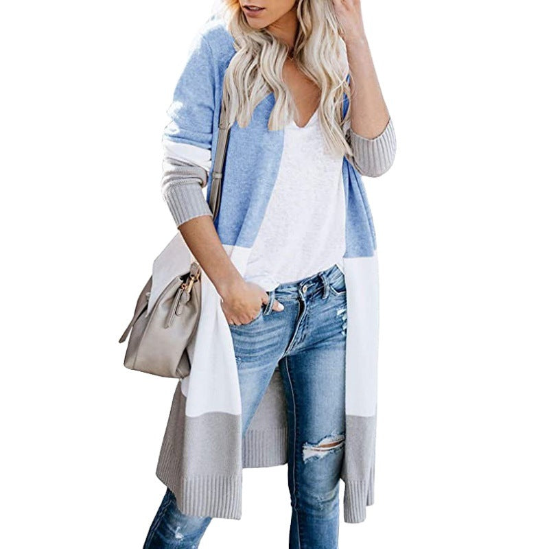 Damen Longline-Cardigan mit Colorblock, geripptem Saum und offener Front Echo Archiv